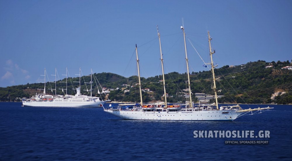 (video&εικόνες) Διπλή άφιξη εντυπωσιακών ιστιοφόρων κρουαζιεροπλοίων στην Σκιάθο