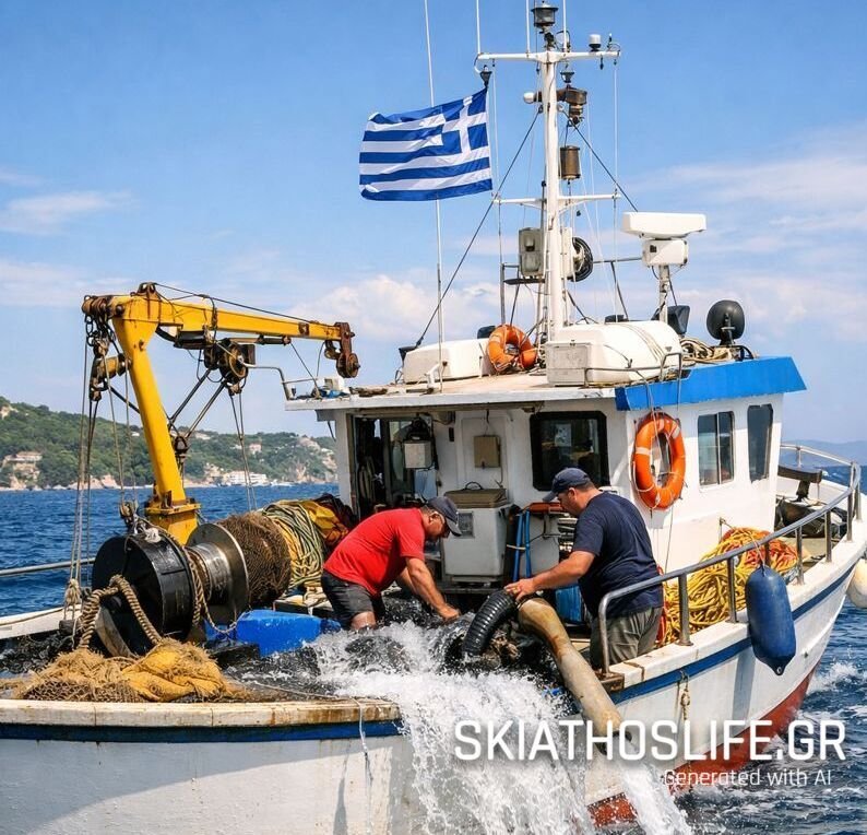 ΑΠΟΚΛΕΙΣΤΙΚΟ ΣΚΙΑΘΟΣ : `Ελεγχόμενη εισροή υδάτων σε αλιευτικό σκάφος ανοιχτά της Σκιάθου – Χωρίς τραυματισμούς