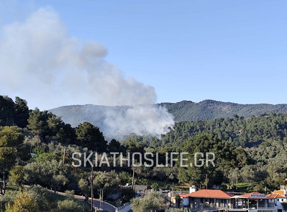 ΦΩΤΙΑ ΣΤΗ ΣΚΙΑΘΟ - Σε εξέλιξη η φωτιά ζητήθηκε ενίσχυση δυνάμεων από το Βόλο