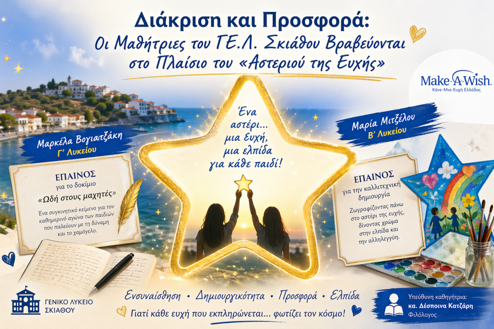 Διάκριση και Προσφορά: Μαθήτριες του ΓΕ.Λ. Σκιάθου Βραβεύονται στο Πλαίσιο του «Αστεριού της Ευχής»