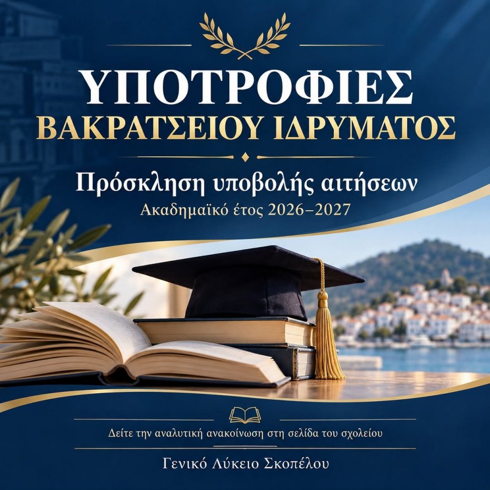 Το Βακράτσειο Ίδρυμα Σκοπέλου ανακοινώνει τη χορήγηση υποτροφιών